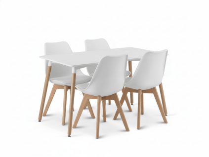 Moderní jídelní set ADRIA a bílé židle BALI MARK s bukovými nohami