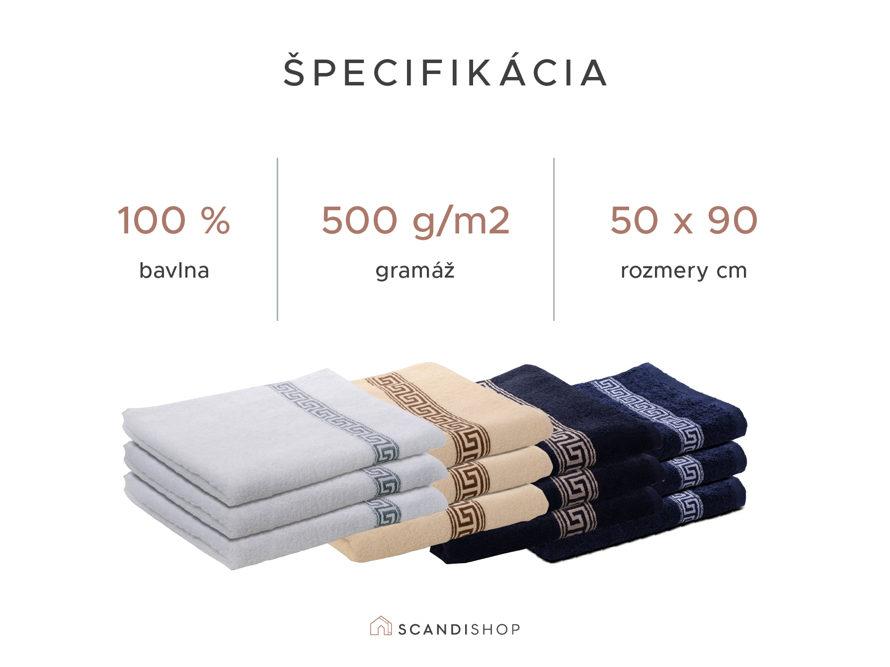 Uterák GREEK 50 x 90 cm krémový, 100% bavlna