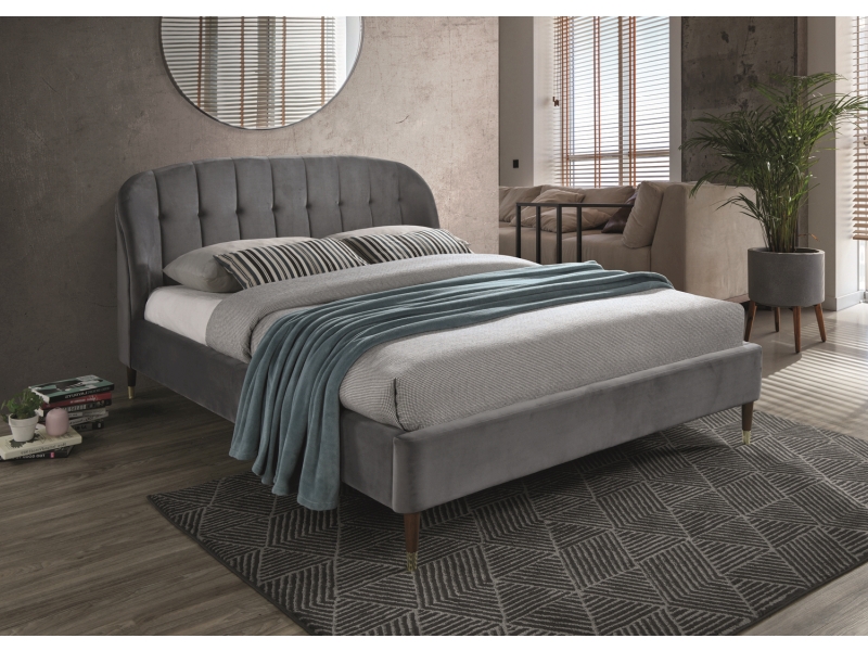 Sivá čalúnená posteľ LIGURIA VELVET 160 x 200 cm