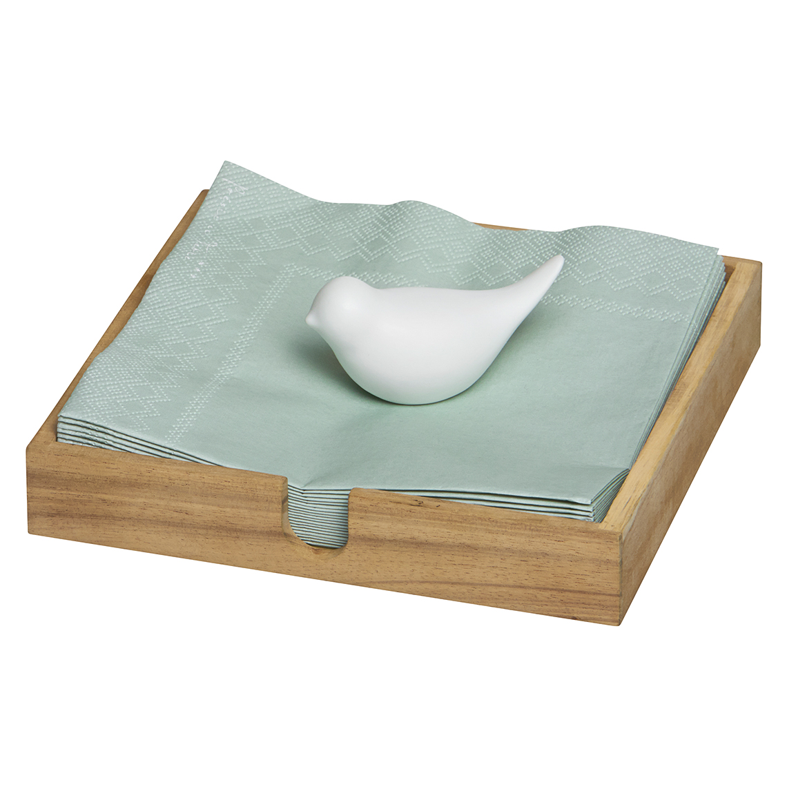 Räder Drevený držiak na obrúsky s porcelánovým vtáčikom NAPKIN HOLDER