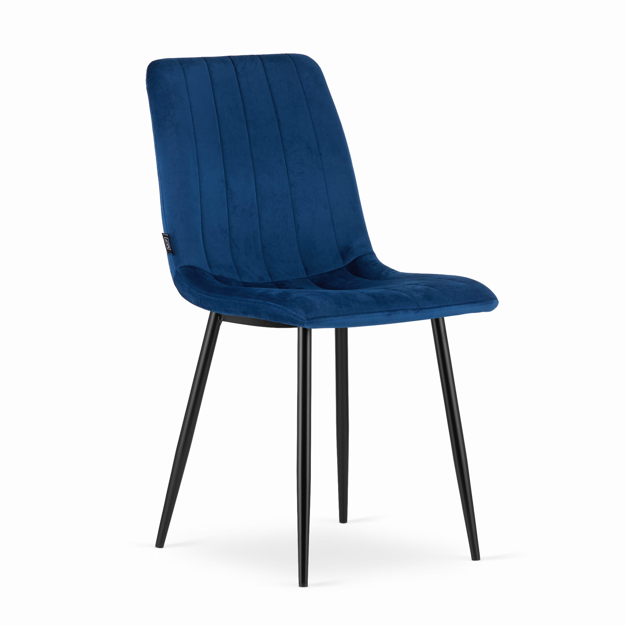 Modrá zamatová stolička LAVA s čiernymi nohami