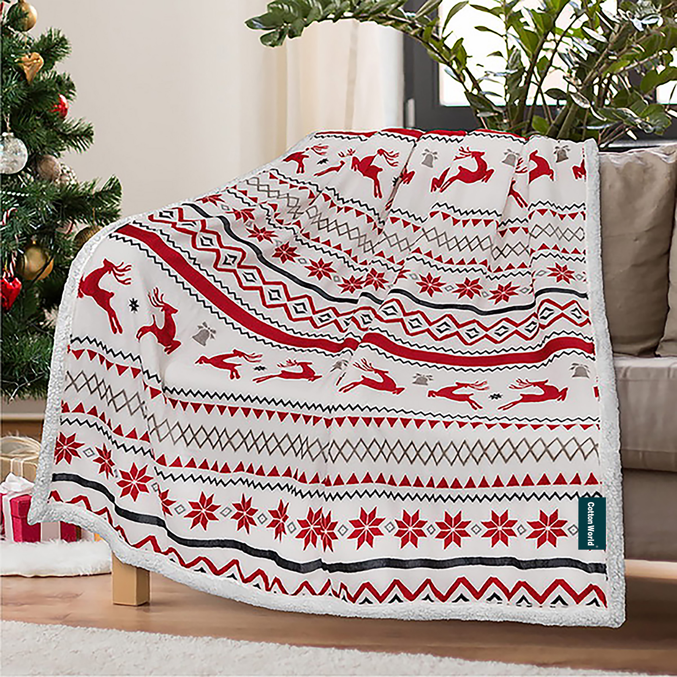 E-shop Magnat Vianočná biela baránková deka z mikroplyšu RETRO CHRISTMAS Rozmer: 160 x 200 cm