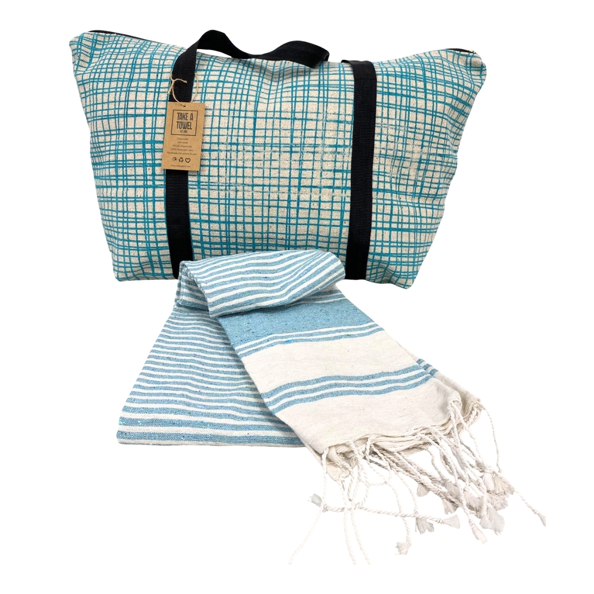 E-shop Štýlový set plážovej tašky + osušky HAMAM 75 x 150 cm, tyrkysový