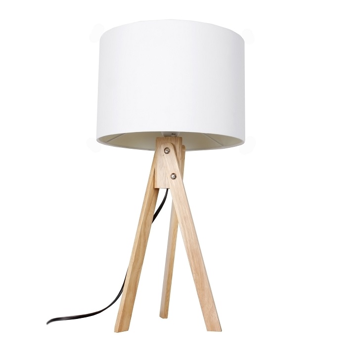 Biela stolná lampa s drevenou trojnožkou LILA TYP 1