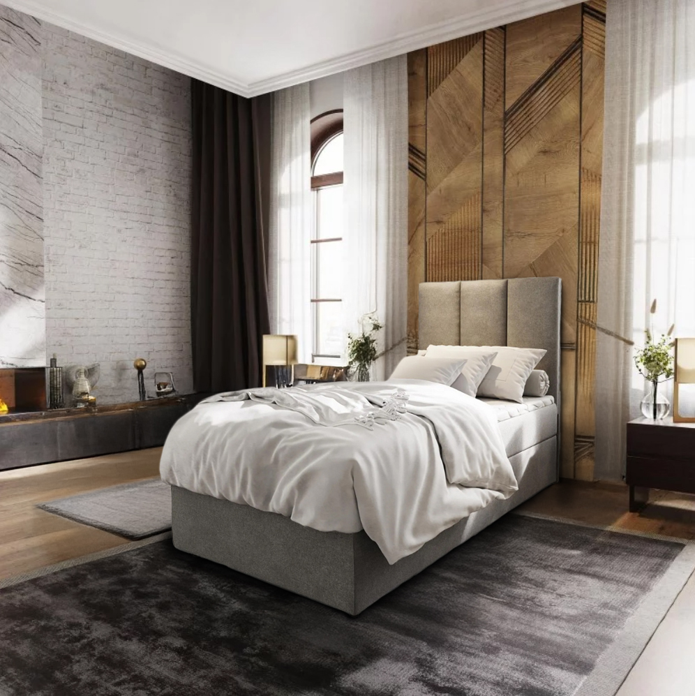 Čalúnená posteľ boxspring MERALIS 100x200 cm sivá Matrac: Bonell pružinová matrac