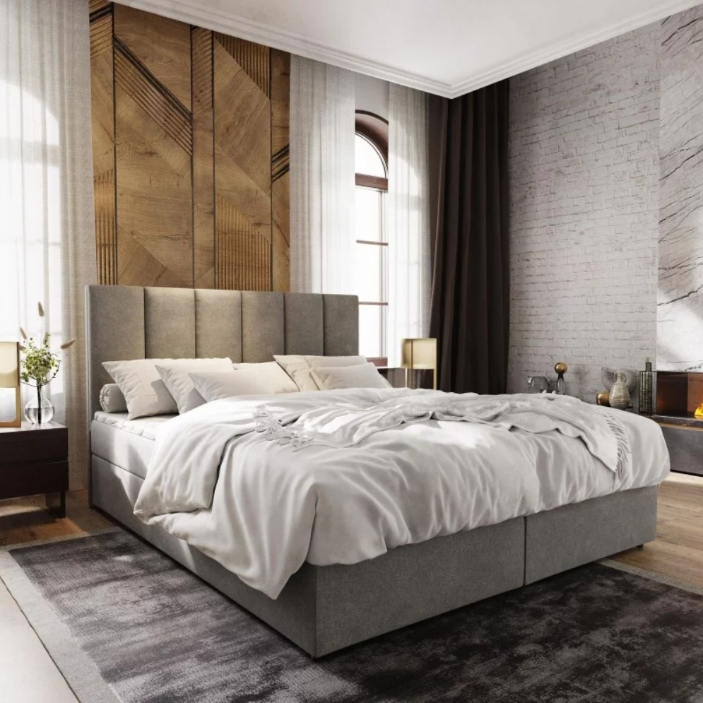 E-shop Čalúnená posteľ boxspring MERALIS 160x200 cm sivá Matrac: Bonell pružinová matrac