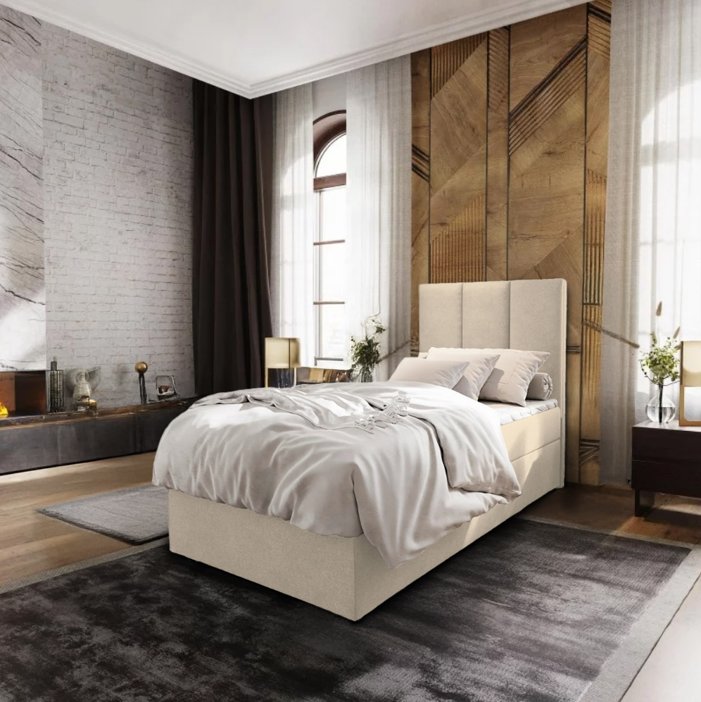 Čalúnená posteľ boxspring MERALIS 90x200 cm béžová Matrac: Bonell pružinová matrac
