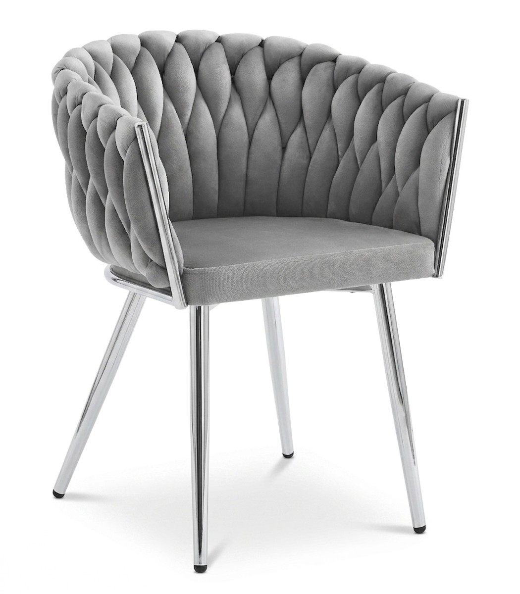E-shop Zamatové jedálenské kreslo ORION VELVET so striebornými nohami, svetlosivé