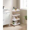 Praktický bílý regál se 4 košíky, snadný přesun díky kolečkům