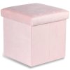 Růžový skládací taburet CUBEXO VELVET M s úložným prostorem