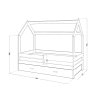 Bílá domečková postel z borovicového dřeva 80 x 160 cm se zábranou a úložným prostorem.