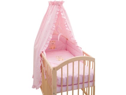 Cot bed linen 4-parts - Scarlett Teddy bear - 100 x 135 cm - pink