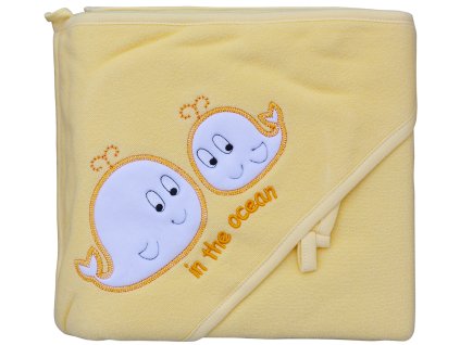 Terry towel - Scarlett Whales with hood - yellow