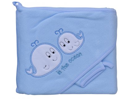 Terry towel - Scarlett Whales with hood - blue