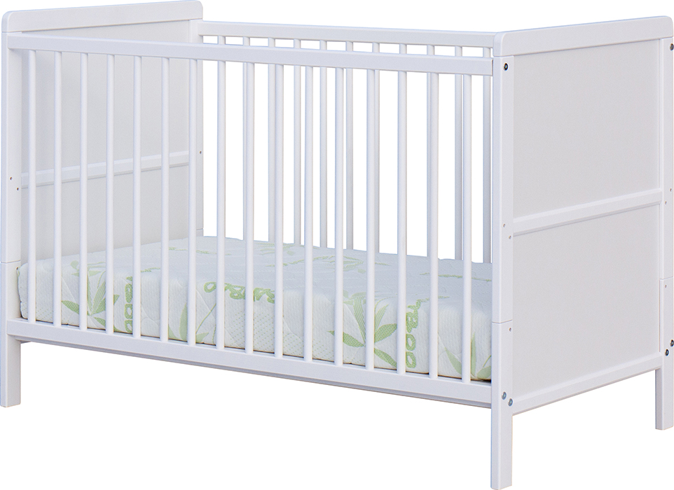 Dětská postýlka Scarlett LONGA s vyndavacími příčkami borovice - bílá 120 x 60 cm