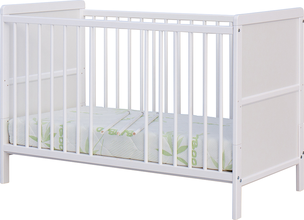 Dětská postýlka Scarlett LONGA s vyndavacími příčkami borovice - bílá 120 x 60 cm