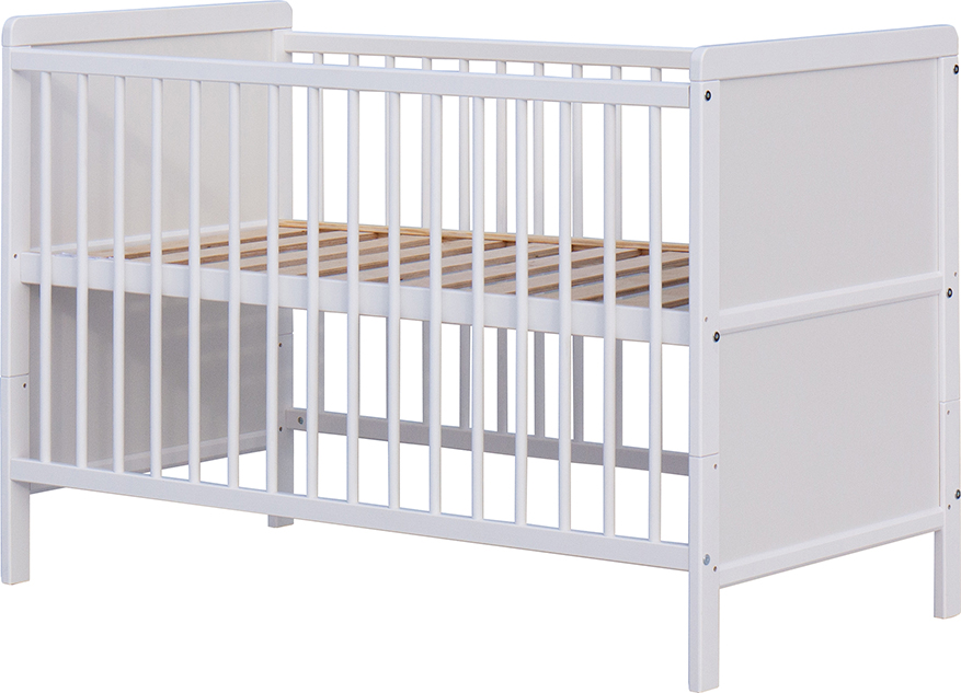 Dětská postýlka Scarlett LONGA s vyndavacími příčkami borovice - bílá 120 x 60 cm