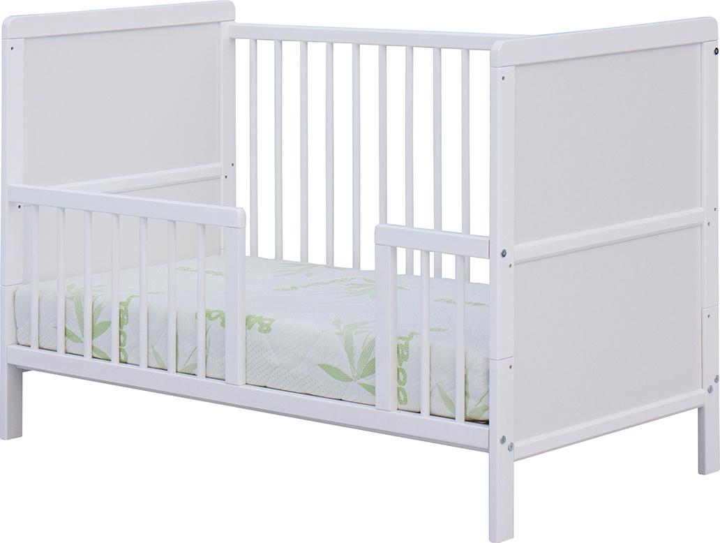 Dětská postýlka Scarlett LONGA s vyndavacími příčkami borovice - bílá 120 x 60 cm