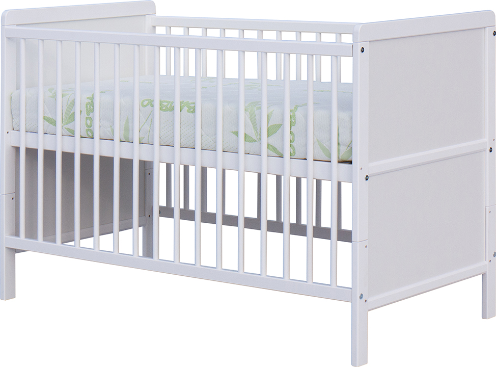 Dětská postýlka Scarlett LONGA s vyndavacími příčkami borovice - bílá 120 x 60 cm