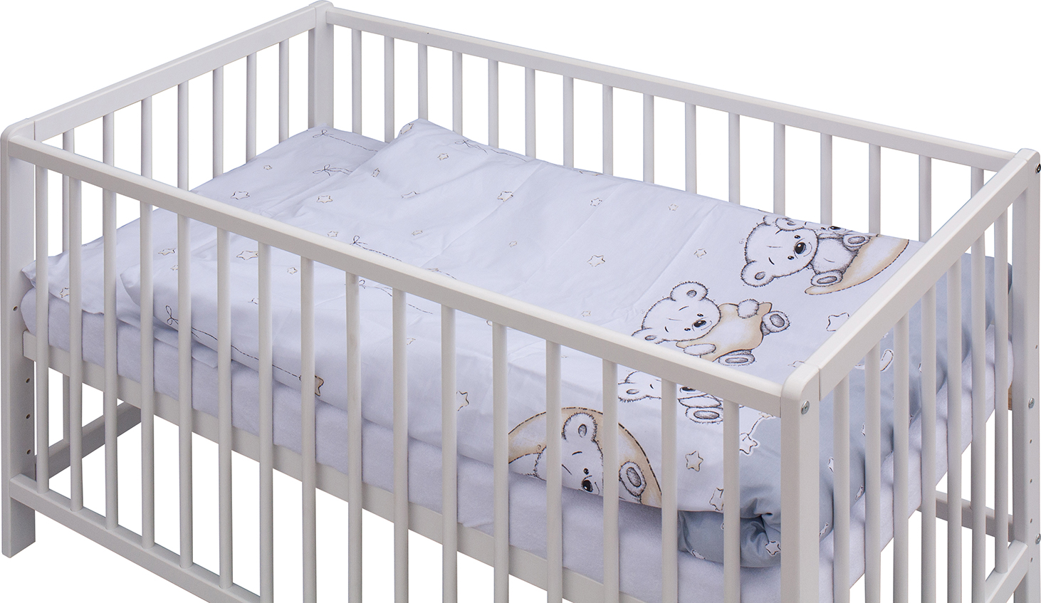 Levná postýlka s vyndavacími příčkami - bílá - 120x60 cm s výbavou Toro Barva soupravy: Toro šedá