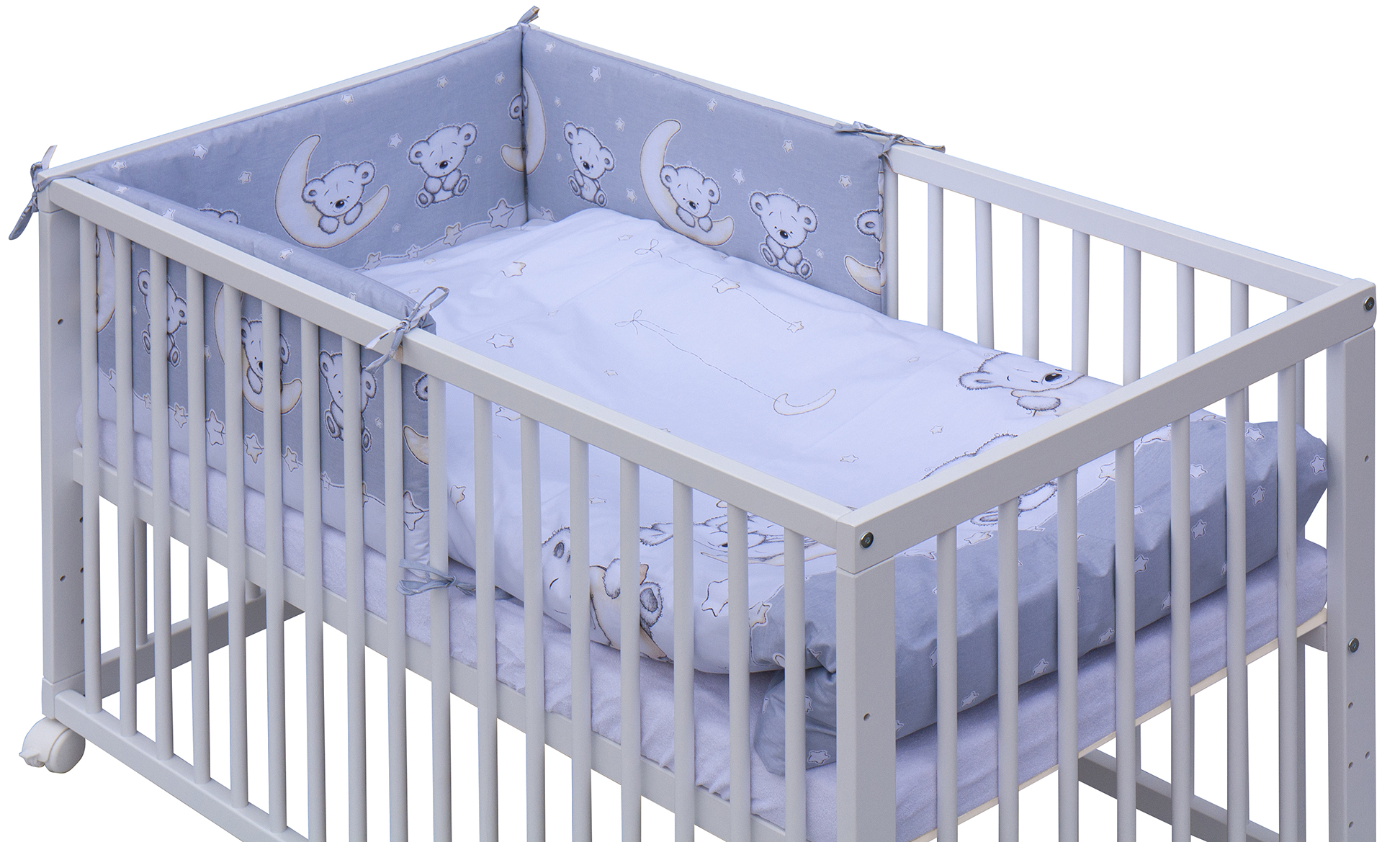 Ohrádková postýlka s vyndavacími příčkami - bílá - 120x60 cm s kompletní výbavou Toro Barva soupravy: Toro růžová