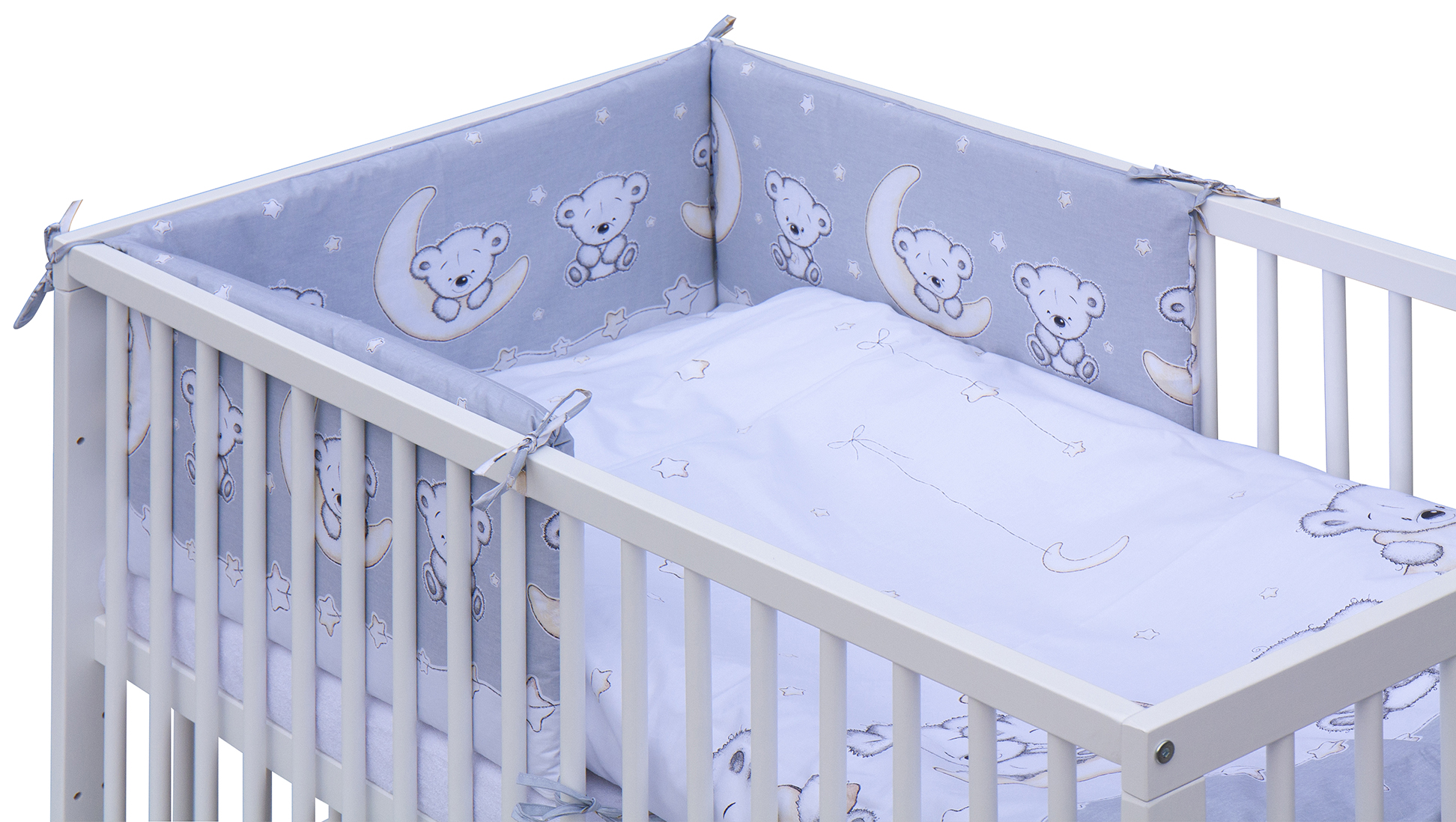 Ohrádková postýlka s vyndavacími příčkami - bílá - 120x60 cm s kompletní výbavou Toro Barva soupravy: Toro šedá