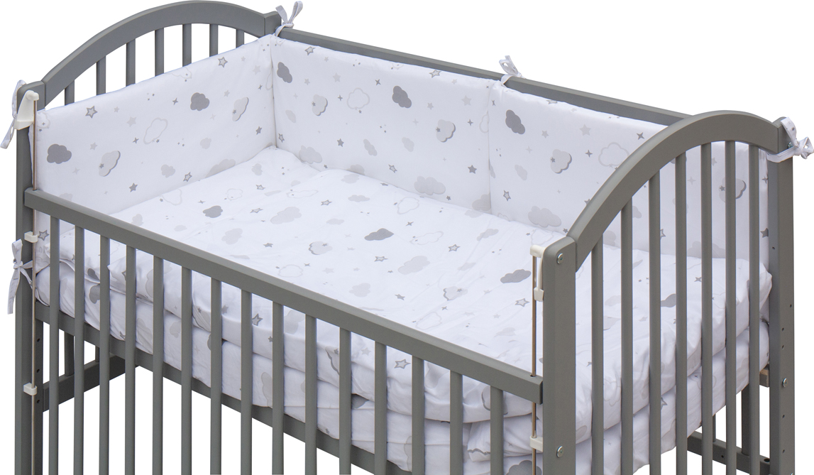 Dětská postýlka se stahovací bočnicí - šedá - 120x60 cm s kompletní výbavou Decentní motiv Barva soupravy: Luka