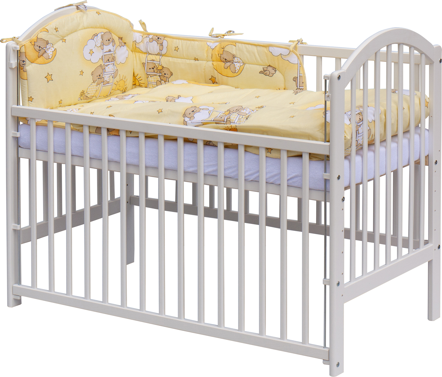 Dětská designová postýlka se stahovací bočnicí - bílá - 120x60 cm s kompletní výbavou Mráček Barva soupravy: Mráček modrý
