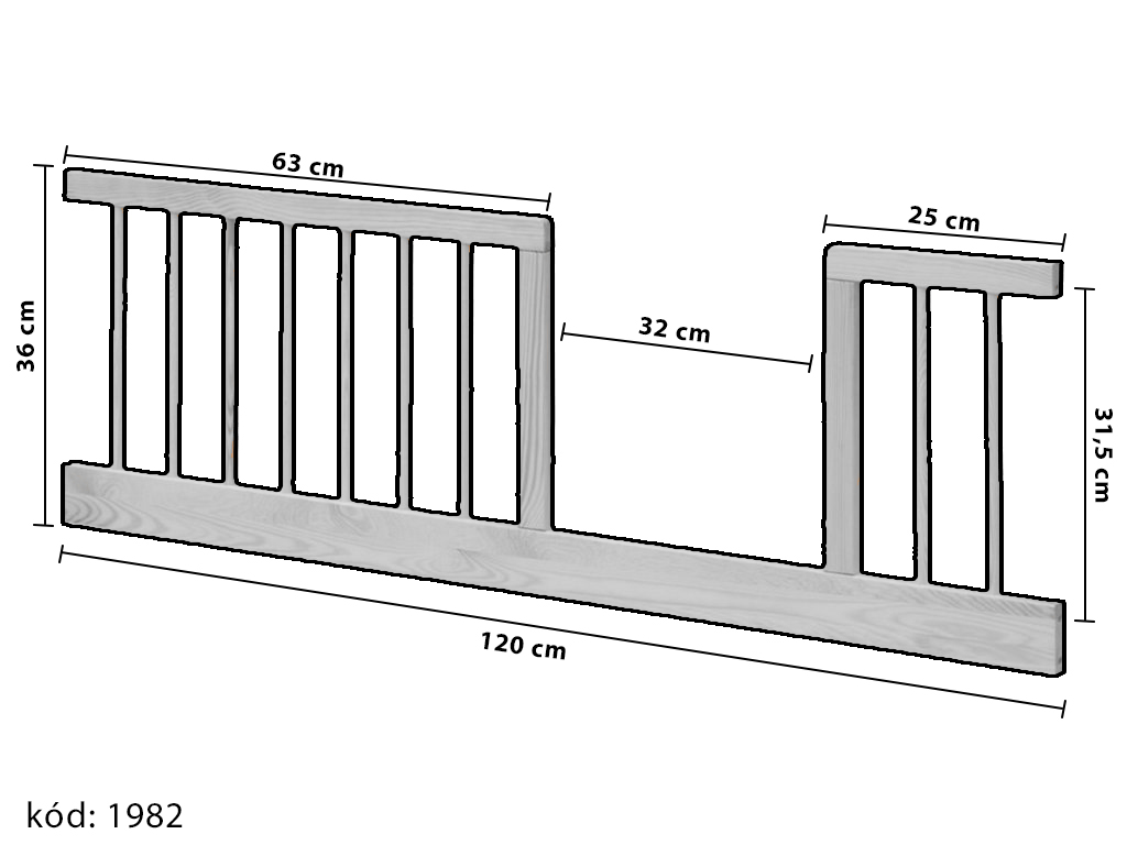 Válendová bočnice k postýlce 120 cm - bílá