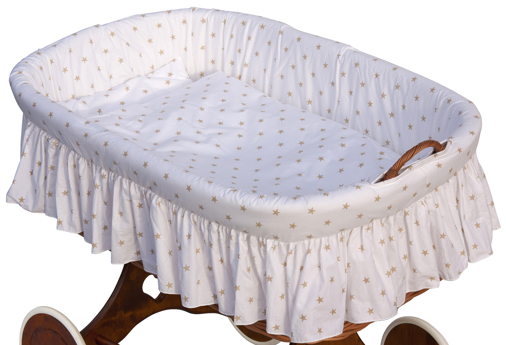 Proutěný košík pro miminko Scarlett Hvězdička - béžová, podvozek srdíčko