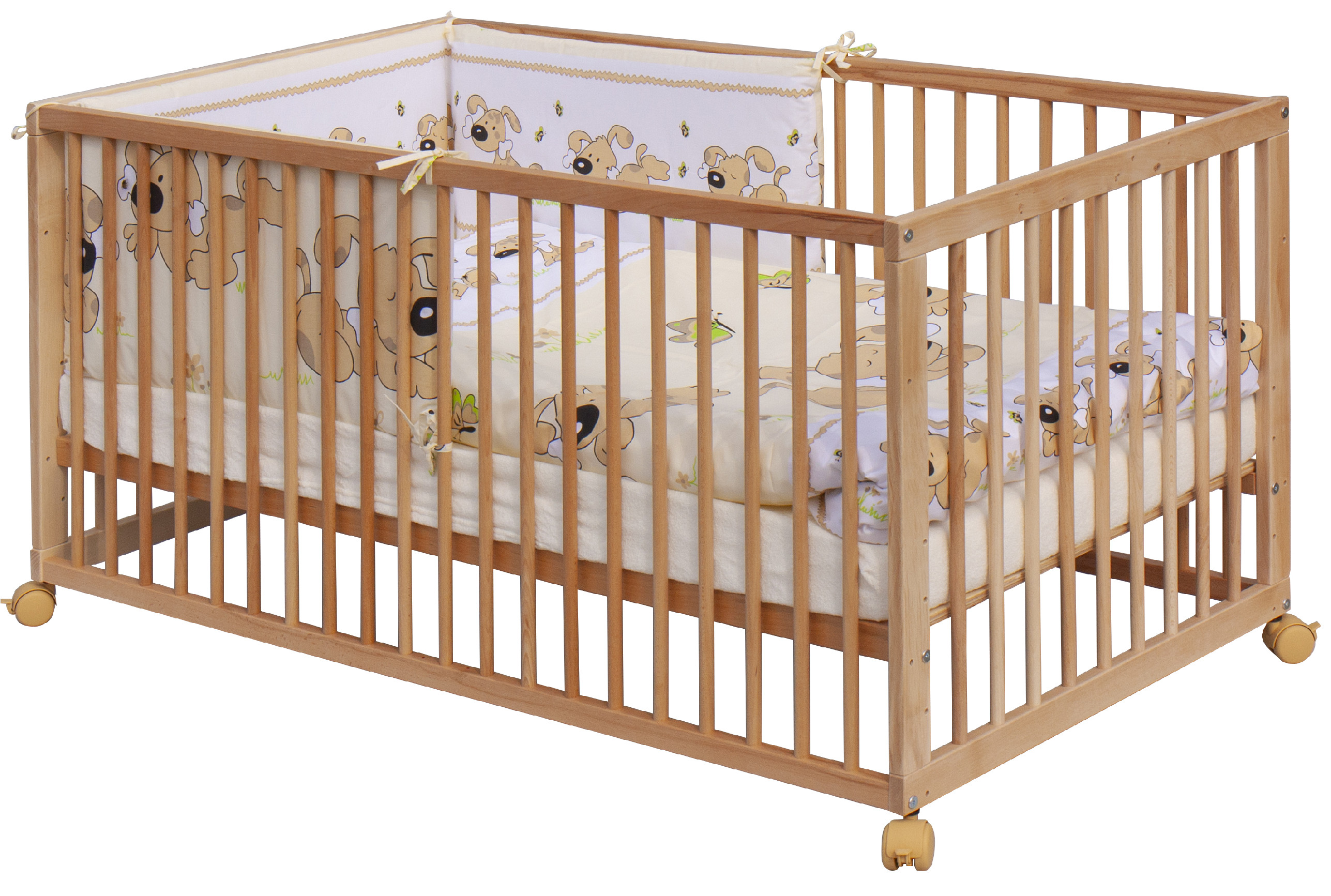 Dětská postýlka 140 x 70 cm buk přírodní s kompletní výbavou Scarlett  Japy - béžová, vyndavací příčky