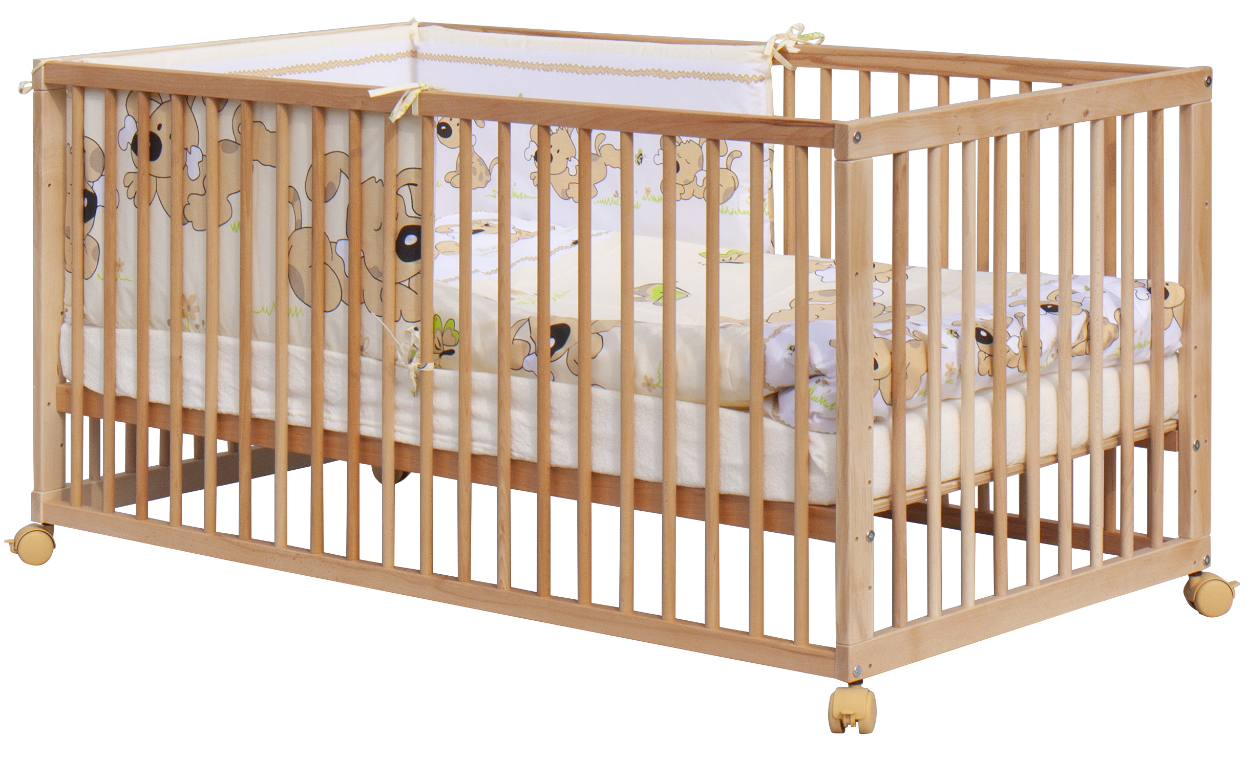 Dětská postýlka 140 x 70 cm buk přírodní s kompletní výbavou Scarlett  Japy - béžová, vyndavací příčky