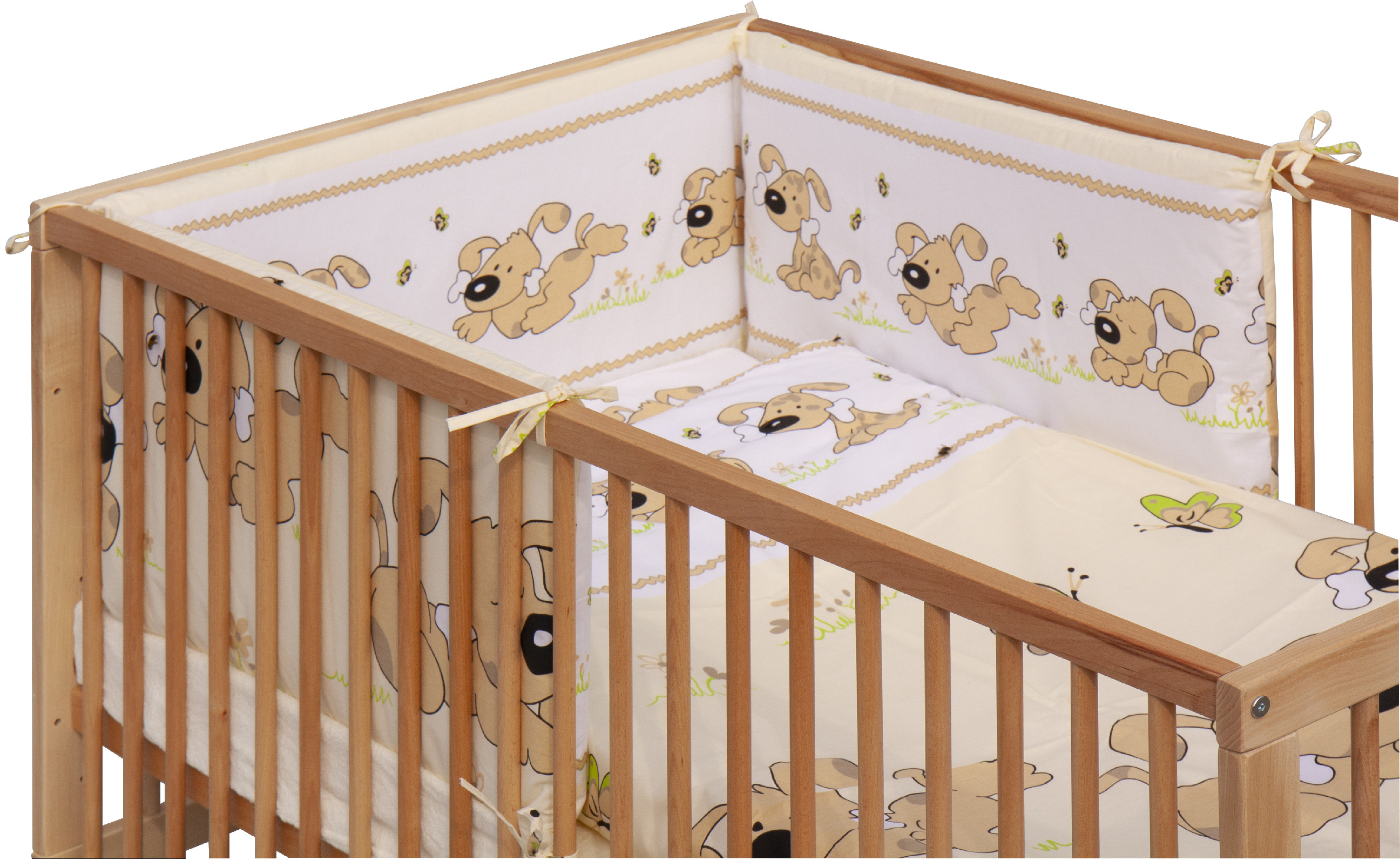 Dětská postýlka 140 x 70 cm buk přírodní s kompletní výbavou Scarlett  Japy - béžová, vyndavací příčky