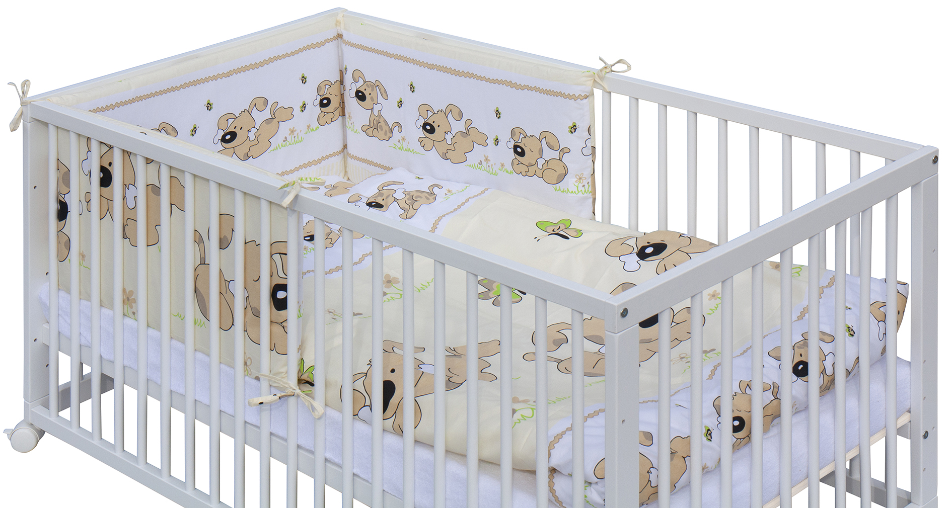 Dětská postýlka 140 x 70 cm buk bílá s kompletní výbavou Scarlett  Japy - béžová, vyndavací příčky