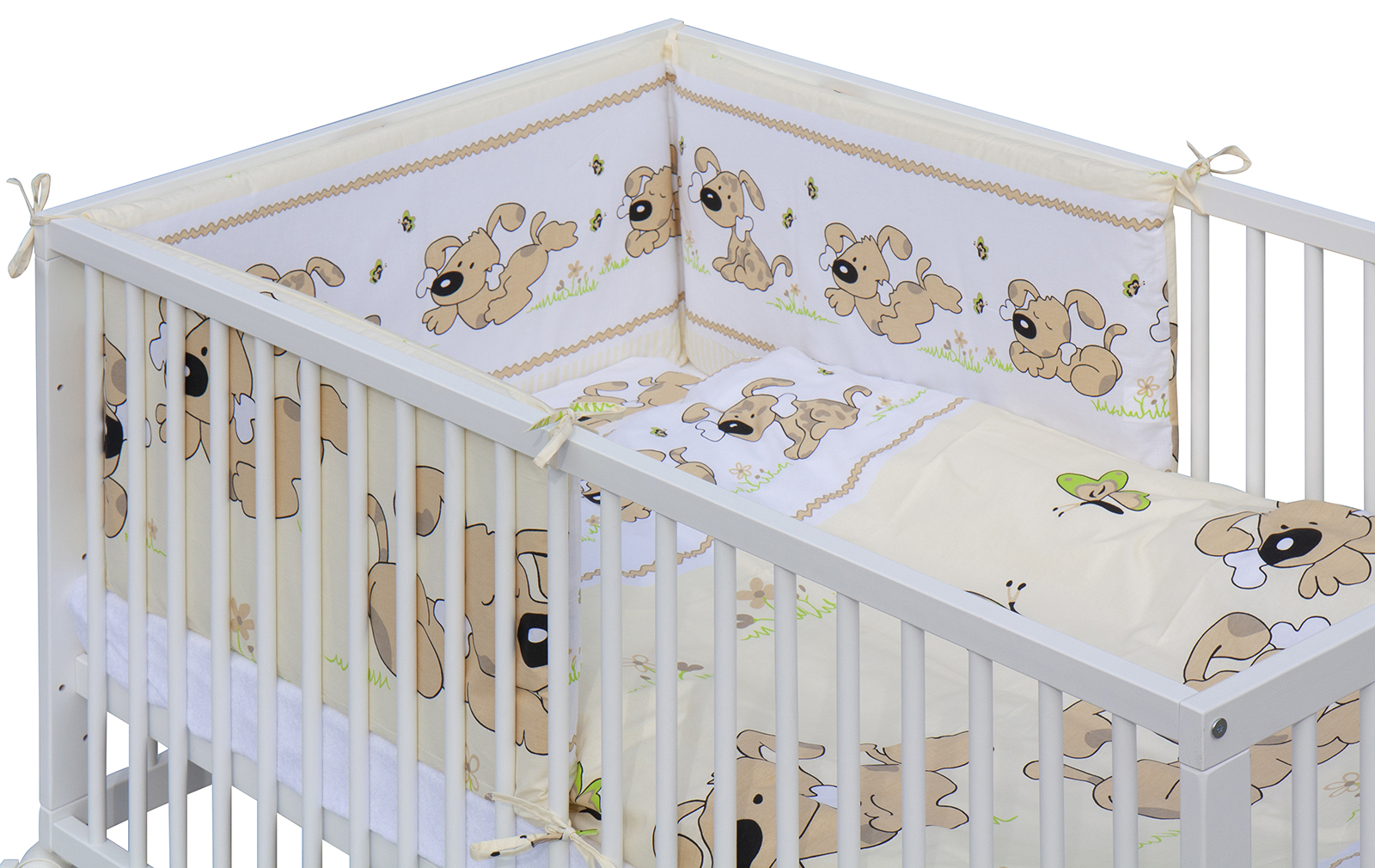 Dětská postýlka 140 x 70 cm buk bílá s kompletní výbavou Scarlett  Japy - béžová, vyndavací příčky