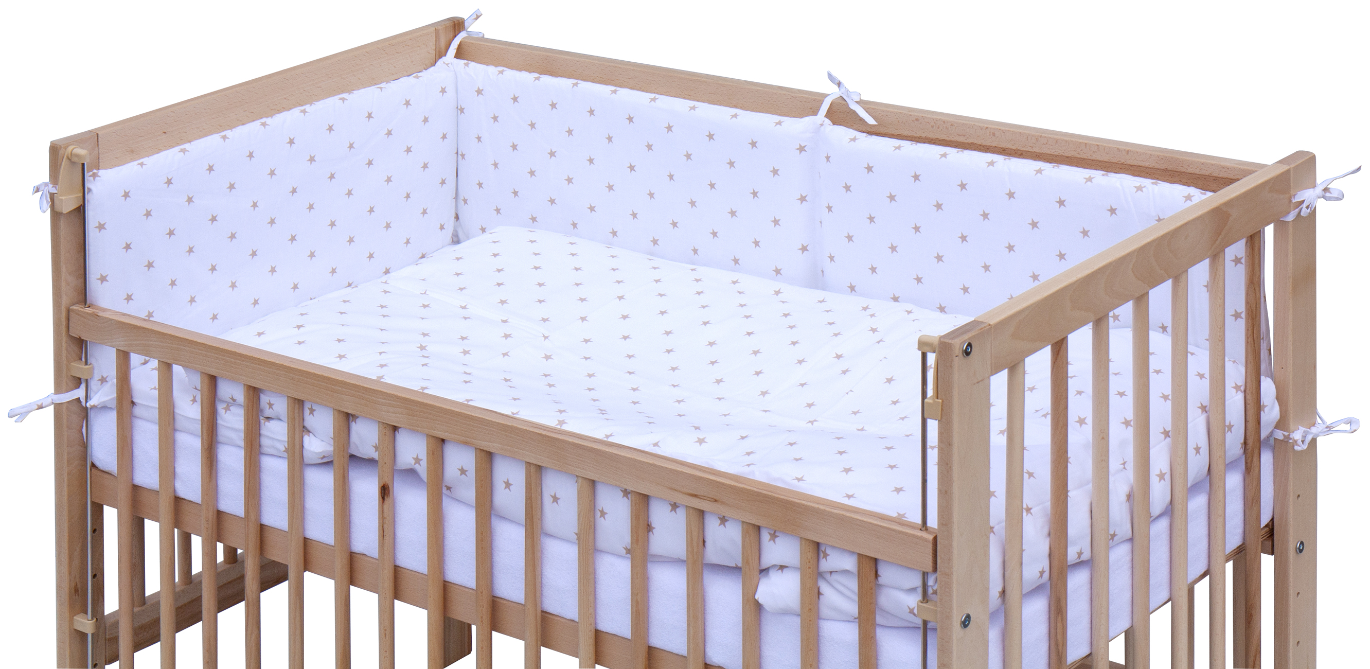 Dětská postýlka 120 x 60 cm buk přírodní s kompletní výbavou Scarlett  Hvězdička - béžová ,stahovací bok