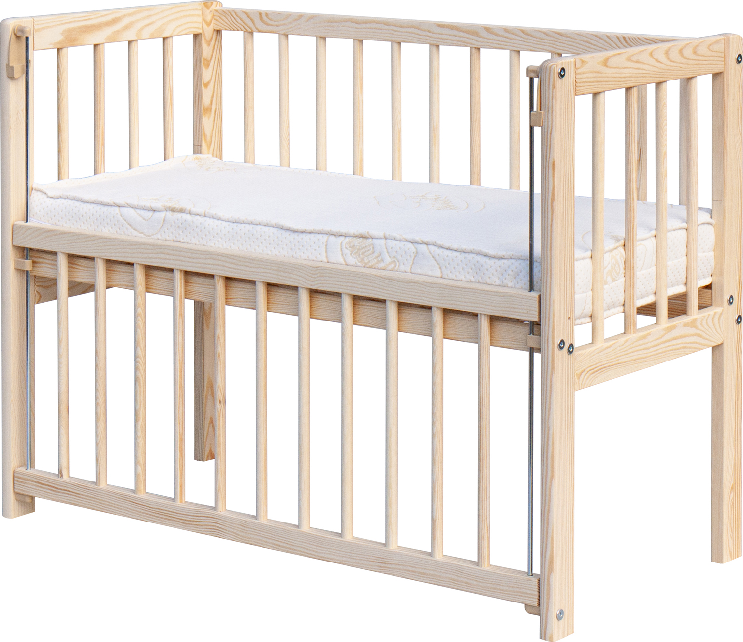 Dětská postýlka k posteli rodičů BABY Scarlett II - přírodní (borovice), st. bok - 90 x 41 cm ECO