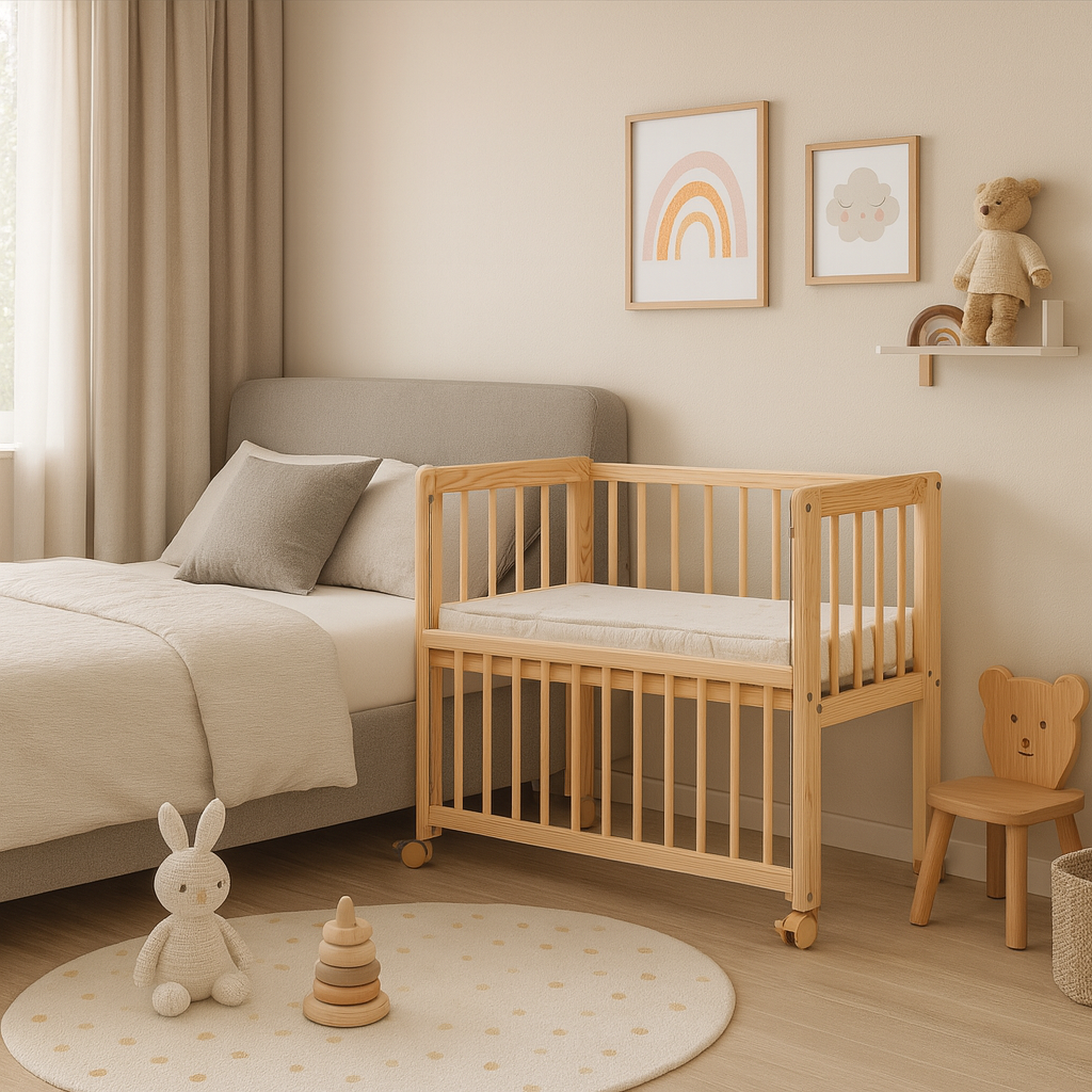 Scarlett, Dětská postýlka k posteli rodičů BABY Scarlett II přírodní ECO (borovice), st. bok - 90 x 41 cm