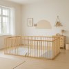 Scarlett wooden playpen with luxurious washable mattress, M-grey, beech, 200 x 140 x 70 cm