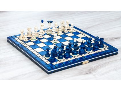 Drevený šach Dámsky gambit modré