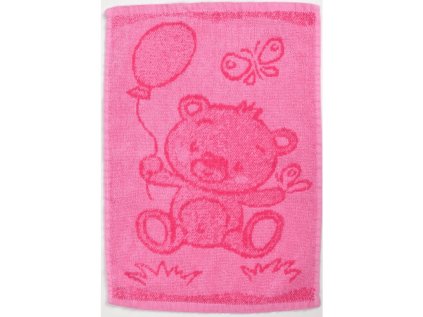 Růžový dětský ručník BEBÉ 30x50 cm s medvídkem a motýlkem