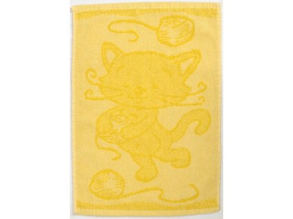 Dětský ručník BEBÉ kočička žlutý 30x50 cm s veselým motivem