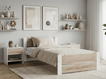 Bett IKAROS DOUBLE 90 x 200 cm, Weiß/Eiche-Sonoma