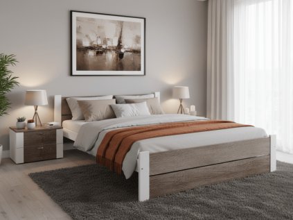 Bett IKAROS DOUBLE 180 x 200 cm, Weiß/Trüffeleiche