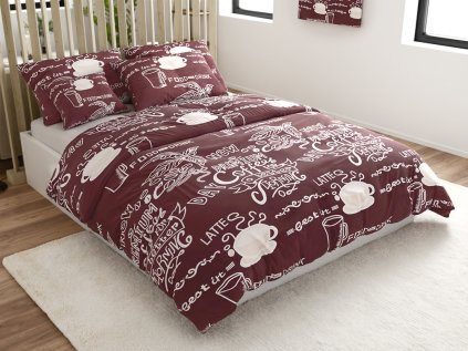 Bavlněné povlečení COFFEE hnědé s motivem kávy a nápisů