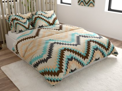 Krémové povlečení DIAGRAM z Renforcé bavlny s geometrickým vzorem