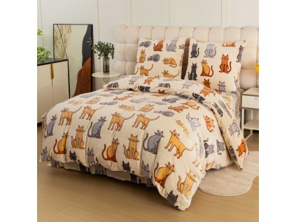 Mikroplüsch-Bettwäsche COLORED CATS cremefarben