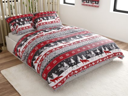 Vánoční povlečení mikroplyš SNOWY FOREST šedé s motivem lesa