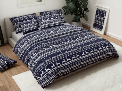 Bavlněné povlečení WINTER DREAM tmavě modré s vánočními motivy