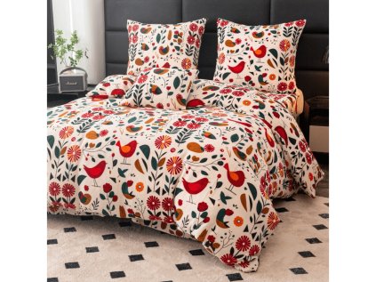 Povlečení mikroplyš RETRO PTÁČEK barevné s veselým vzorem ptáčků